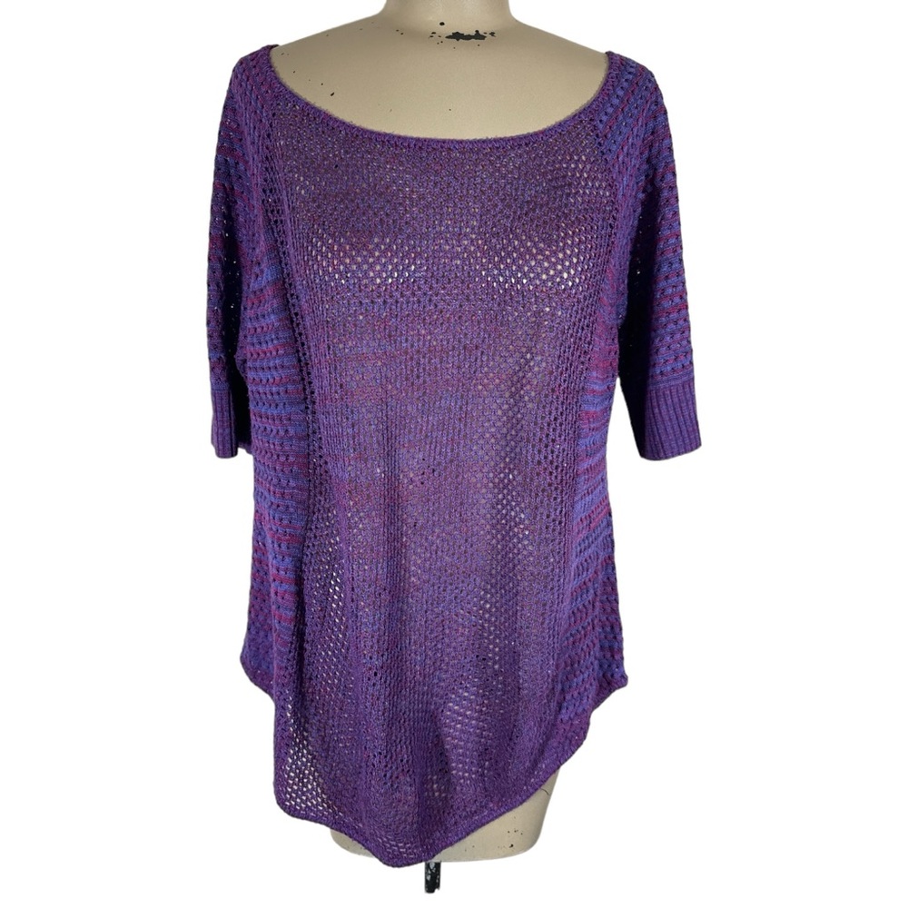 Two one Two New York Womens Sz L Purple Open Knit Sweater Short Sleeve